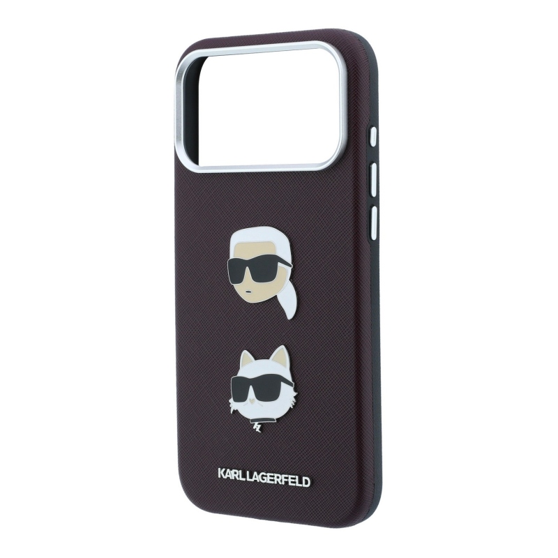 Karl Lagerfeld PU Semi Wrap Saffiano K&CH Heads hátsó tok iPhone 18 Pro-hoz, bordó