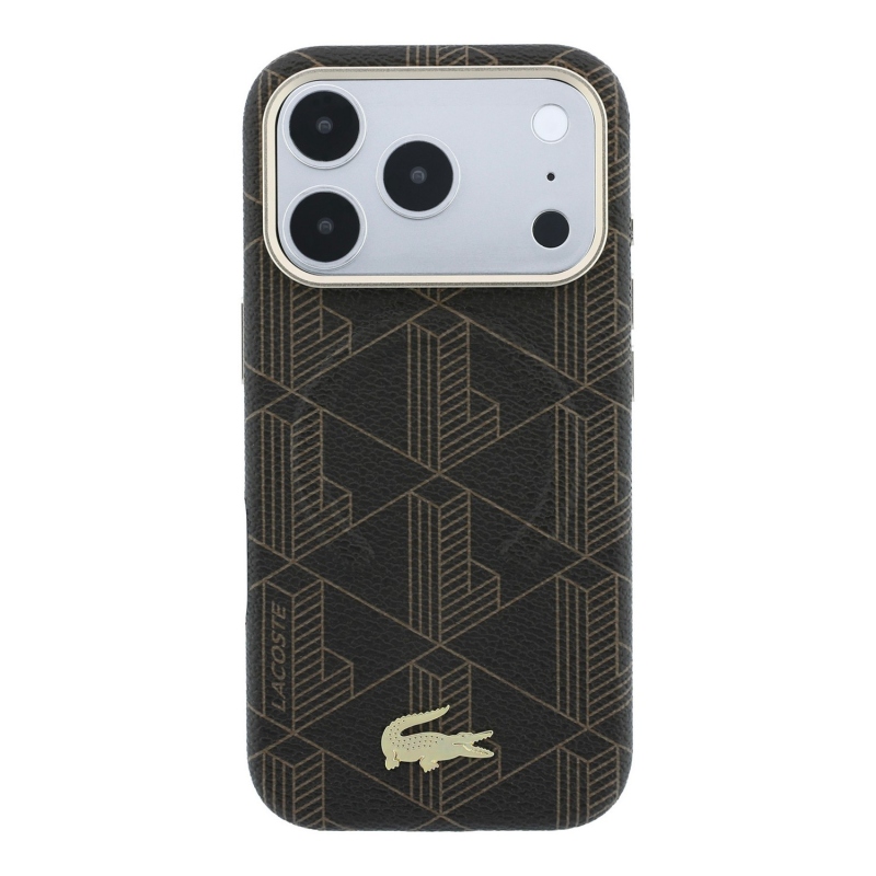 Lacoste PVC Semi Wrap Blend dombornyomott MagSafe hátsó tok iPhone 18 Pro-hoz, barna