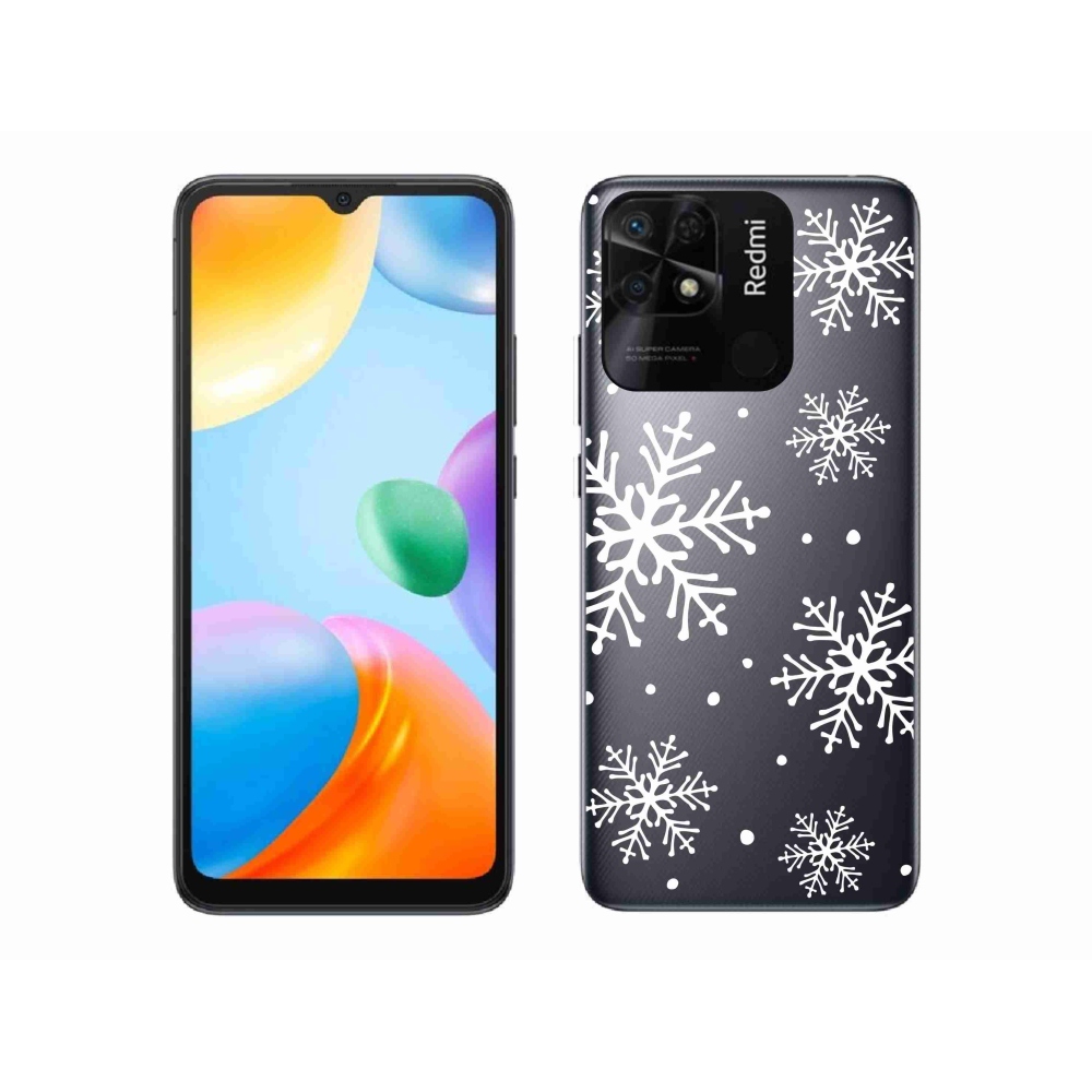 Gél borítás mmCase a Xiaomi Redmi 10C-hez - fehér pelyhek átlátszó háttéren