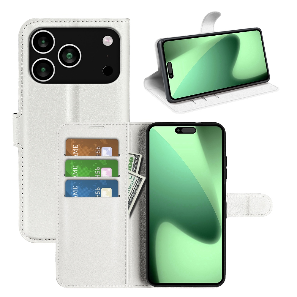 Litchi könyv tok iPhone 17 Pro Max készülékhez - fehér