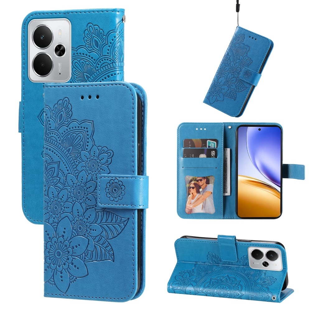 Virágos könyvtáska a Realme 14 5G készülékhez - kék