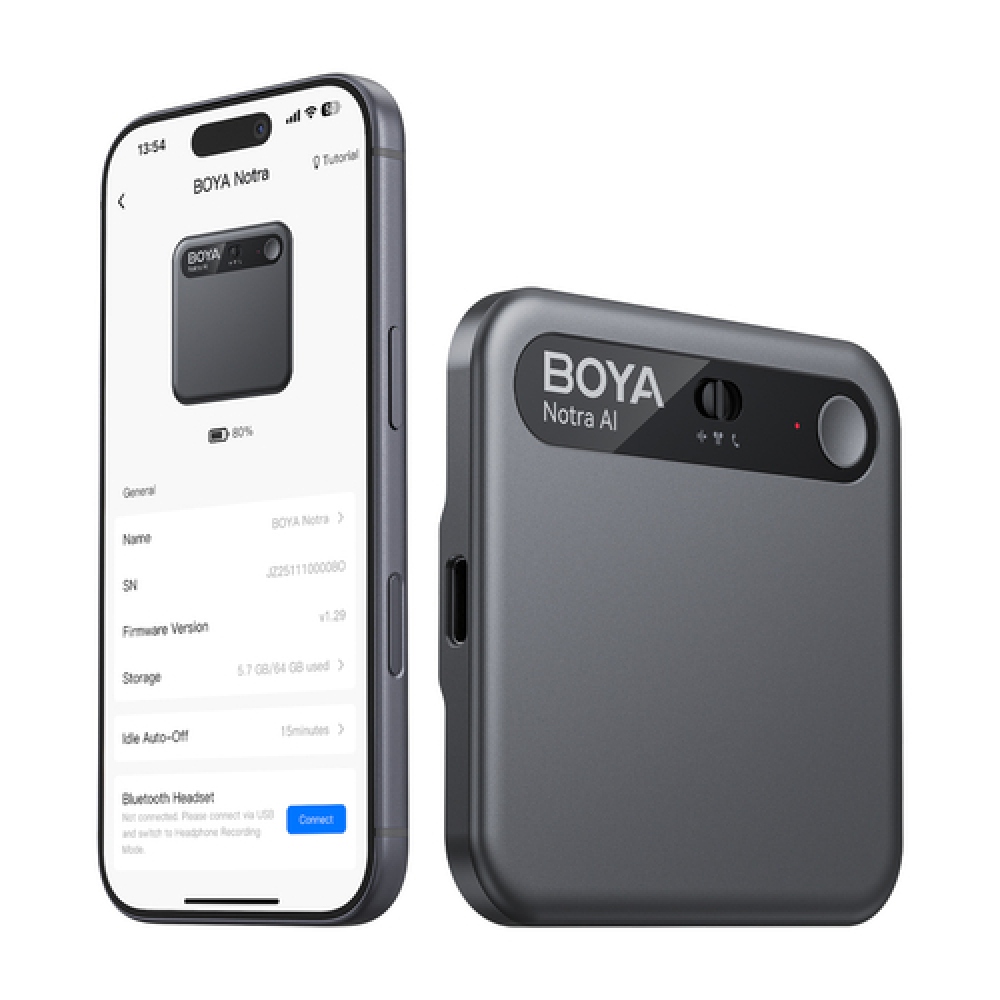 BOYA Notra AI hangrögzítő automatikus átírással és átírással - fekete