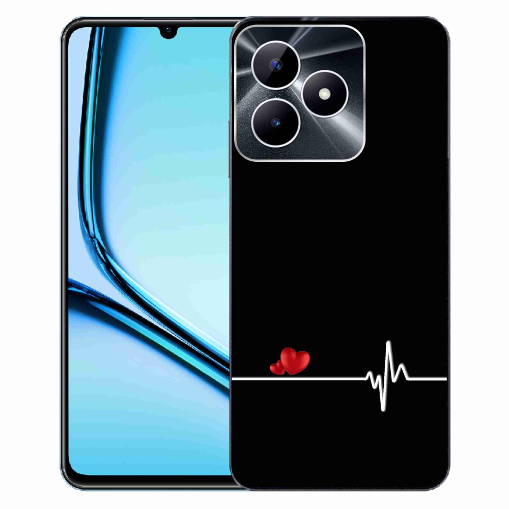 Gél borító mmCase a Realme Note 50 készülékhez - szív és szívverés fekete háttérrel