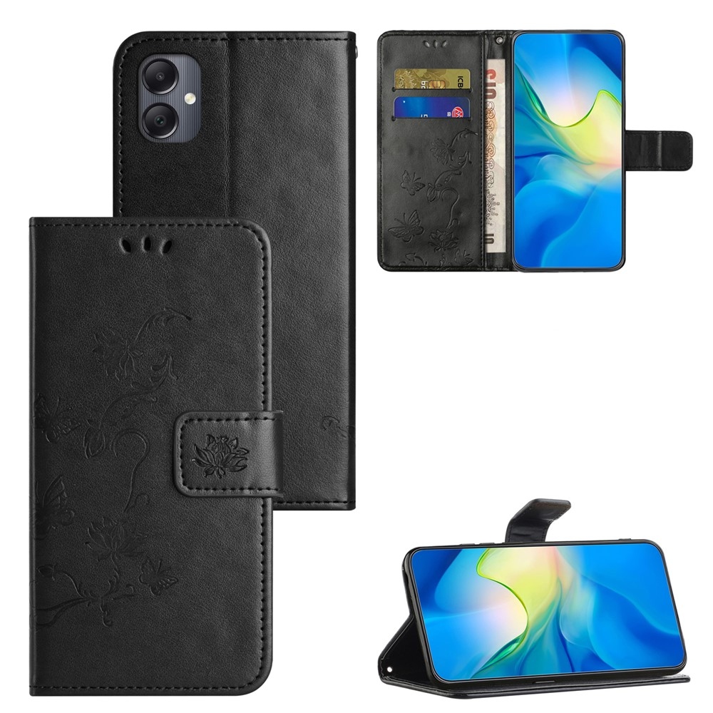 Virágos könyv tok Samsung Galaxy A07 4G készülékhez - fekete