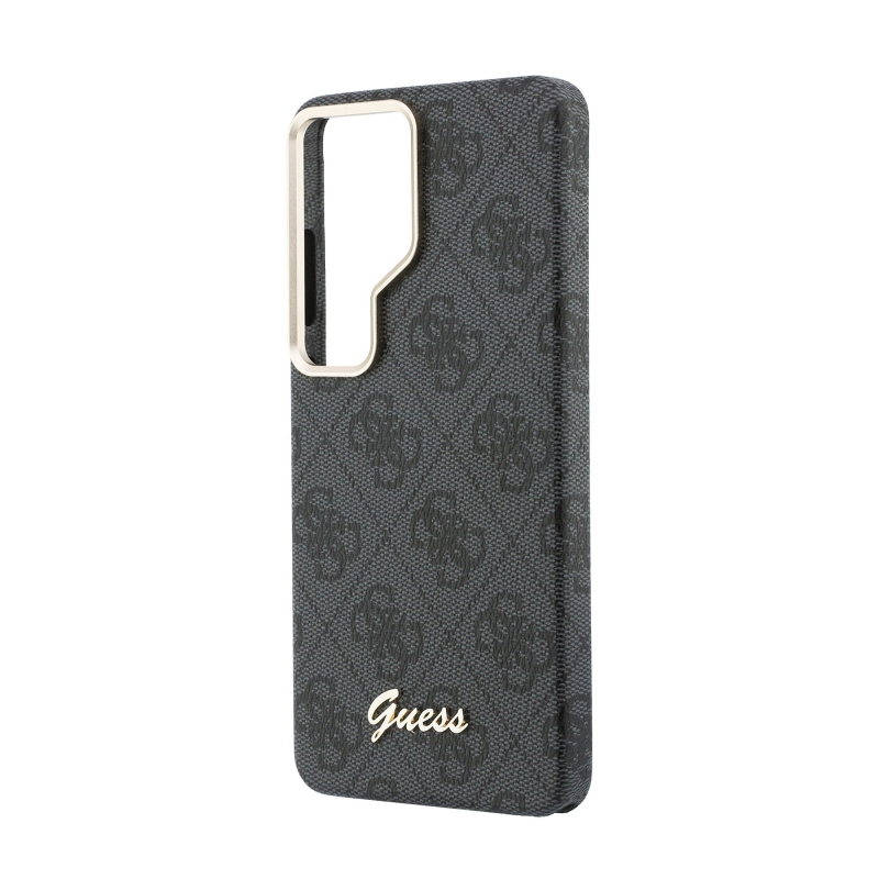 Guess PU 4G Script Metal Logo mágneses hátlap Samsung Galaxy S26 Ultra fekete