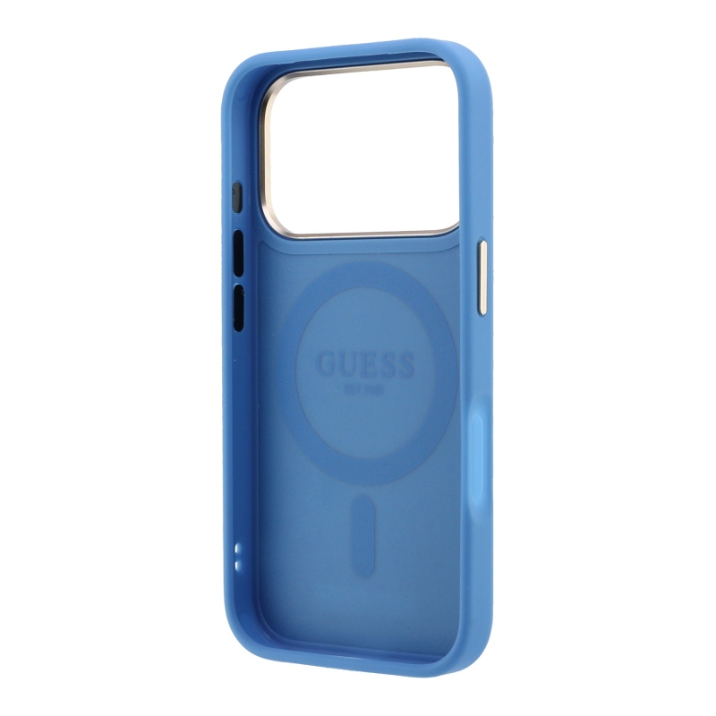 Guess PU 4G Ring Stand MagSafe hátsó tok iPhone 18 Pro-hoz, kék