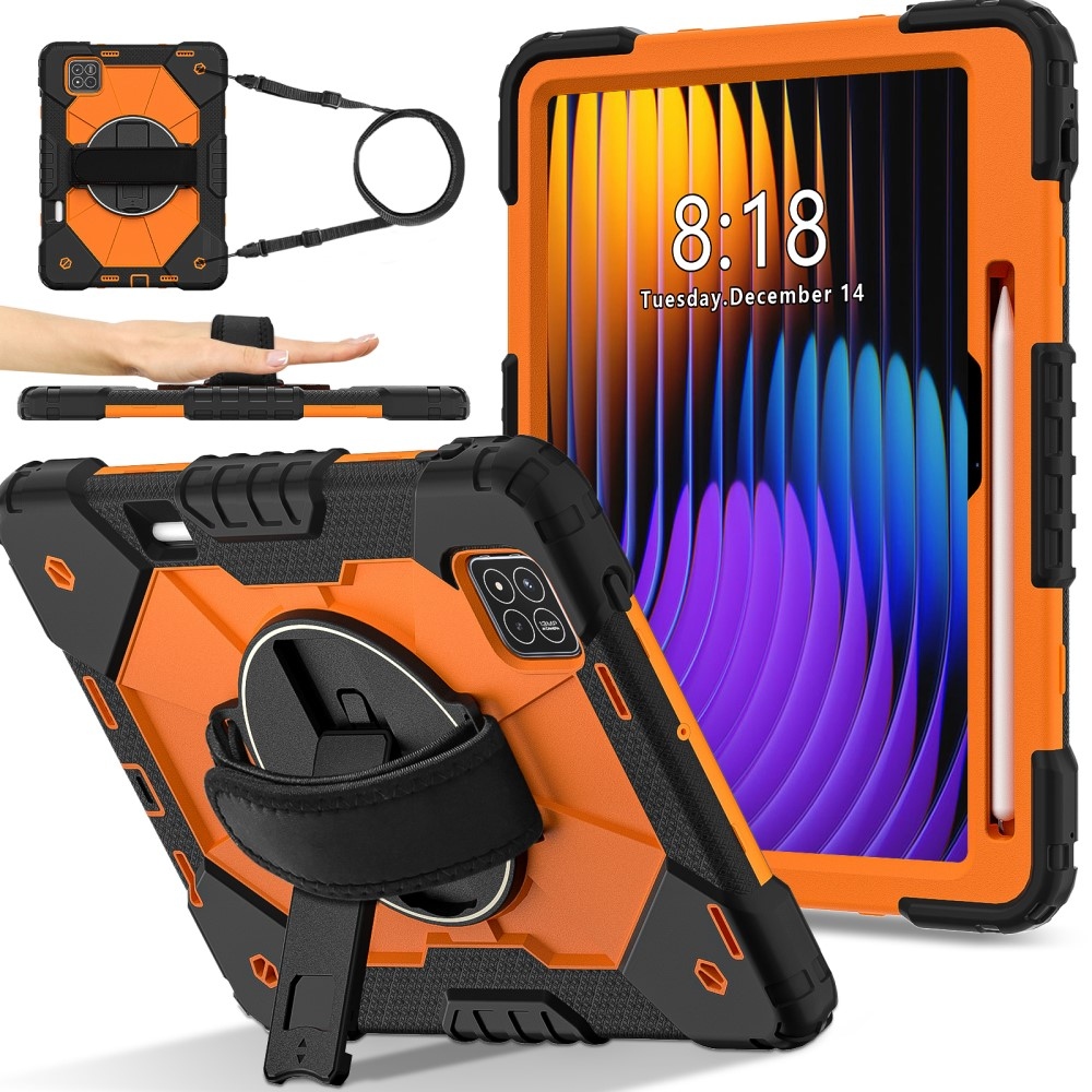 Strapabíró huzat kéztartóval és vállpánttal Xiaomi Pad 7/7 Pro-hoz - fekete/narancs