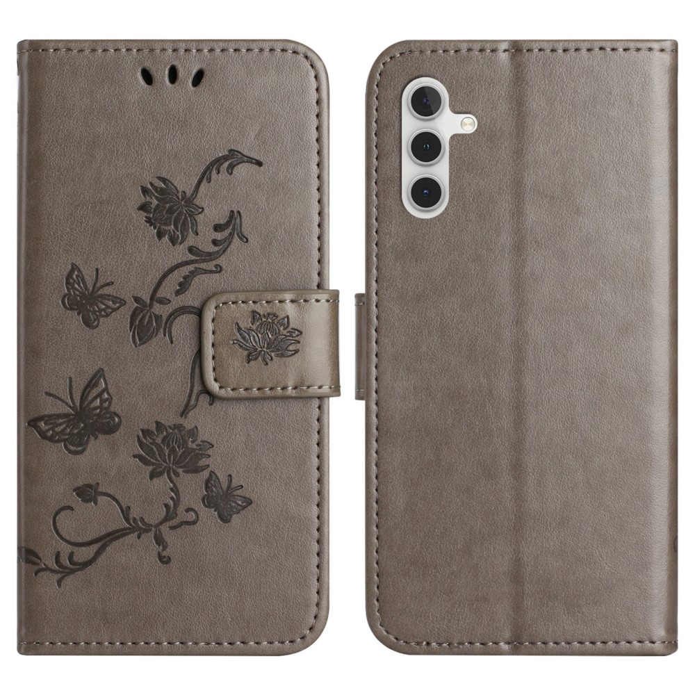 Virágos könyvtáska Samsung Galaxy A56 5G - szürke