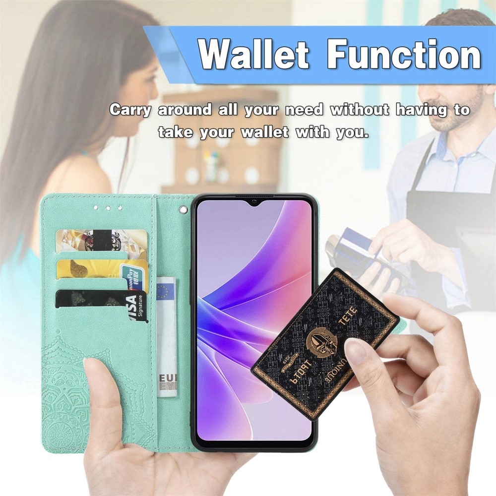 Mandala könyvtáska a Realme Narzo 50 készülékhez - teal színű