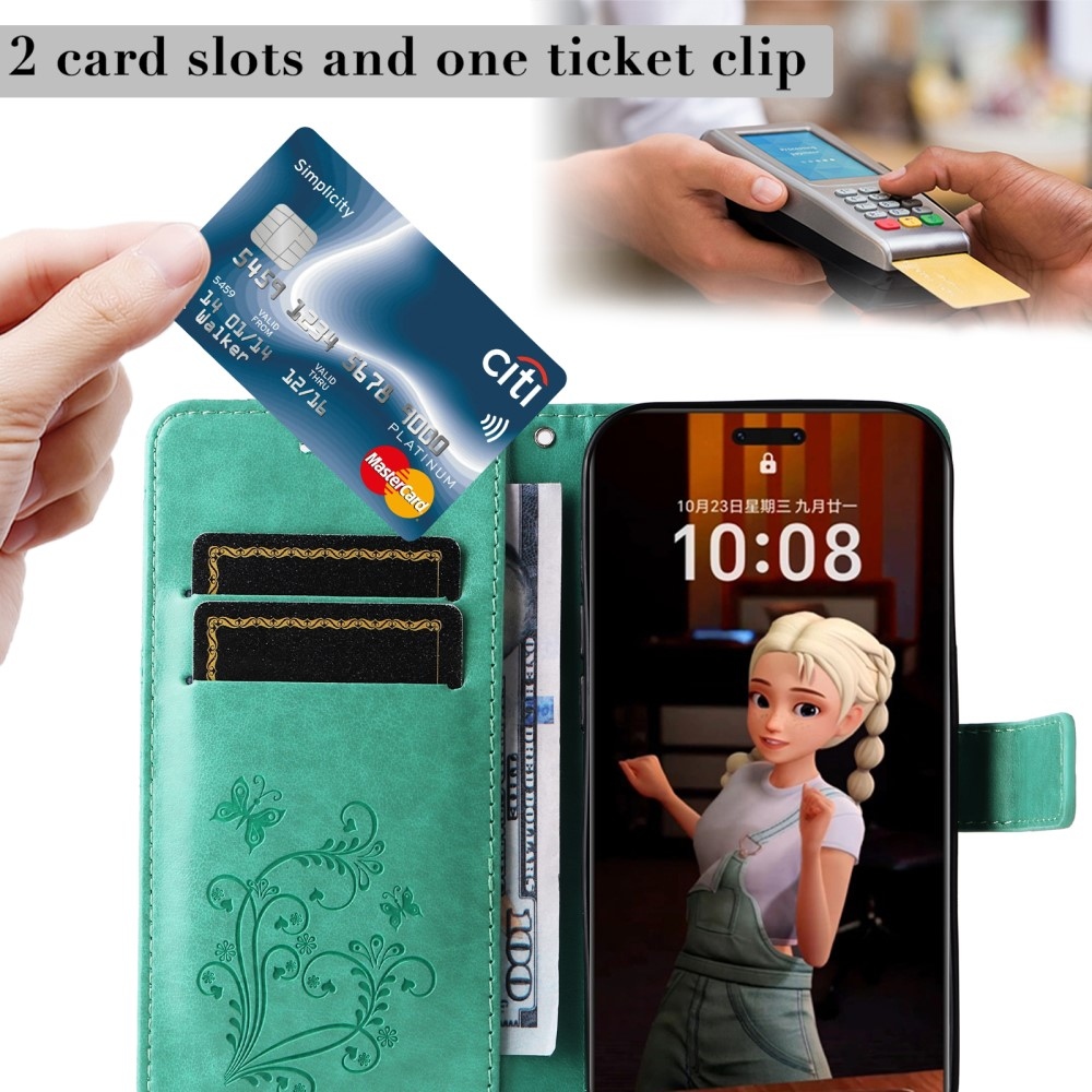 Nagy pillangó könyv tok a Honor Magic 7 Pro 5G számára - teal színű