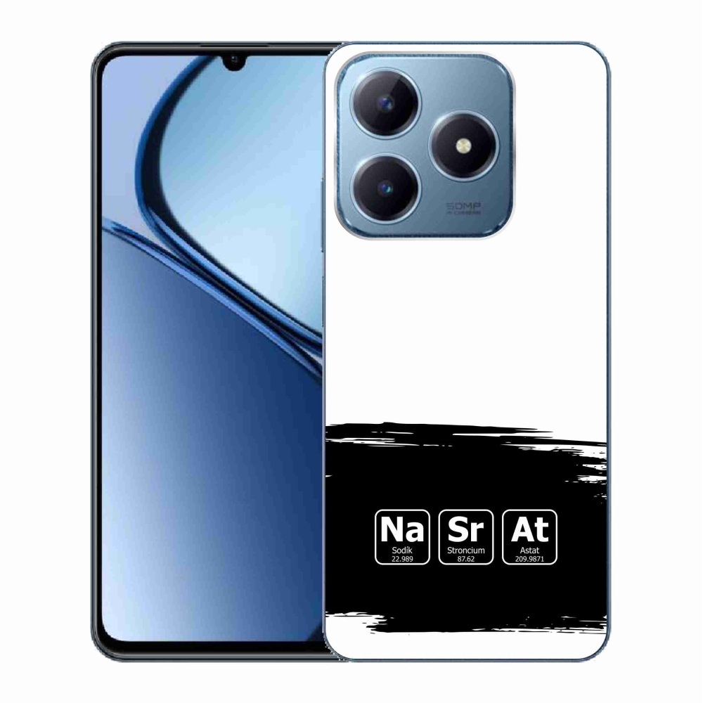 Gél borító mmCase a Realme C63 készülékre - kémiai elemek fekete és fehér háttérrel