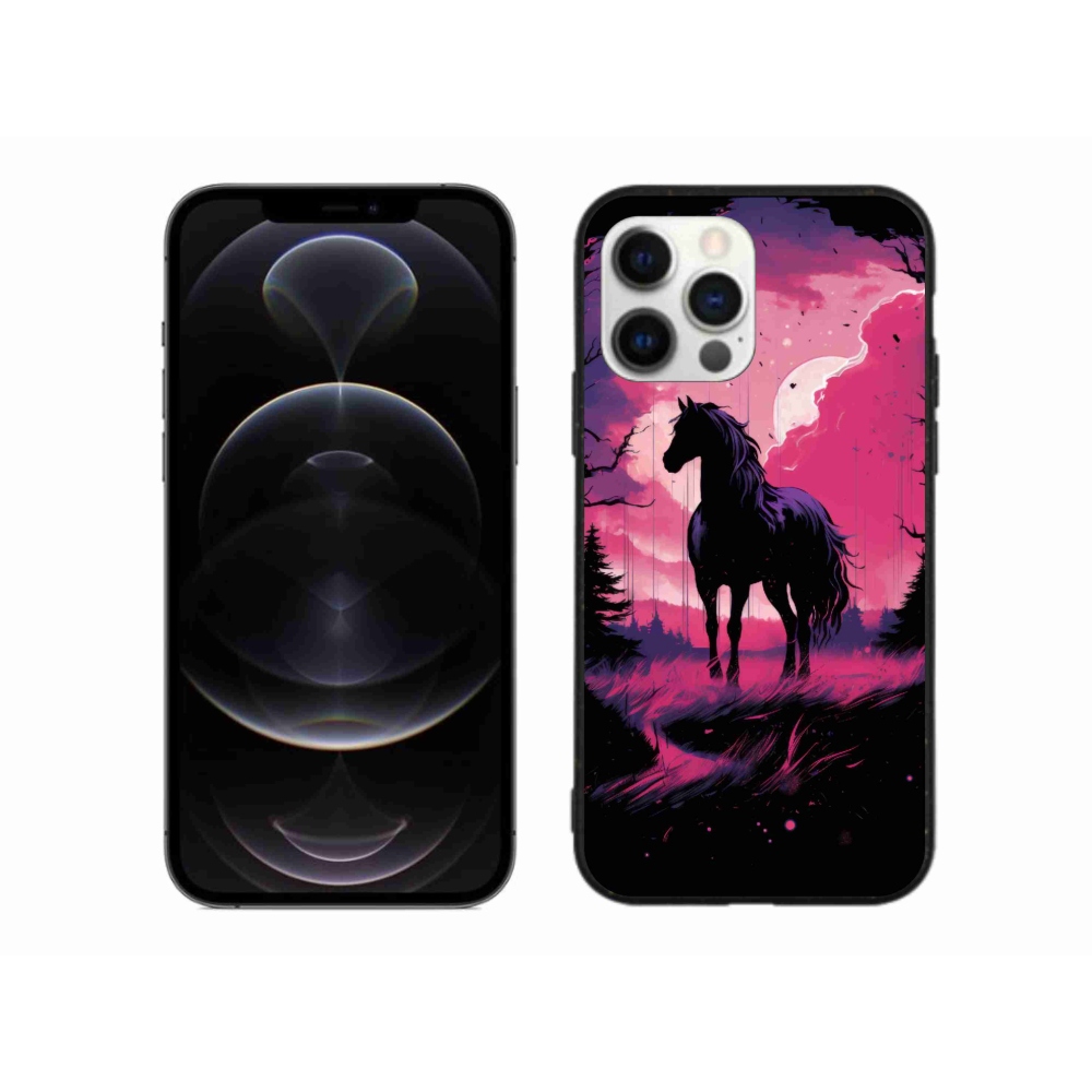Zselés borítás mmCase iPhone 12 Pro Max készülékhez - fekete rajzfilm ló 1
