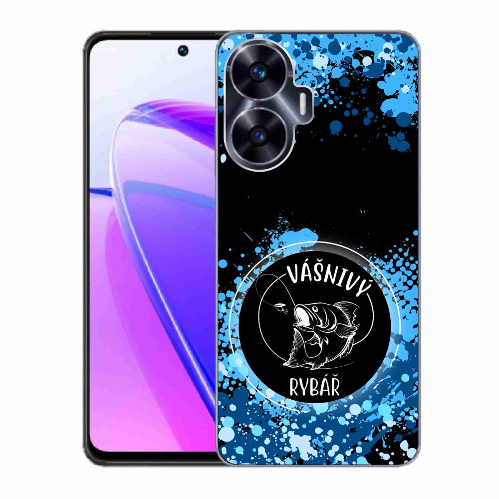 Gél borító mmCase a Realme C55 készülékhez - szenvedélyes halász fekete háttérrel