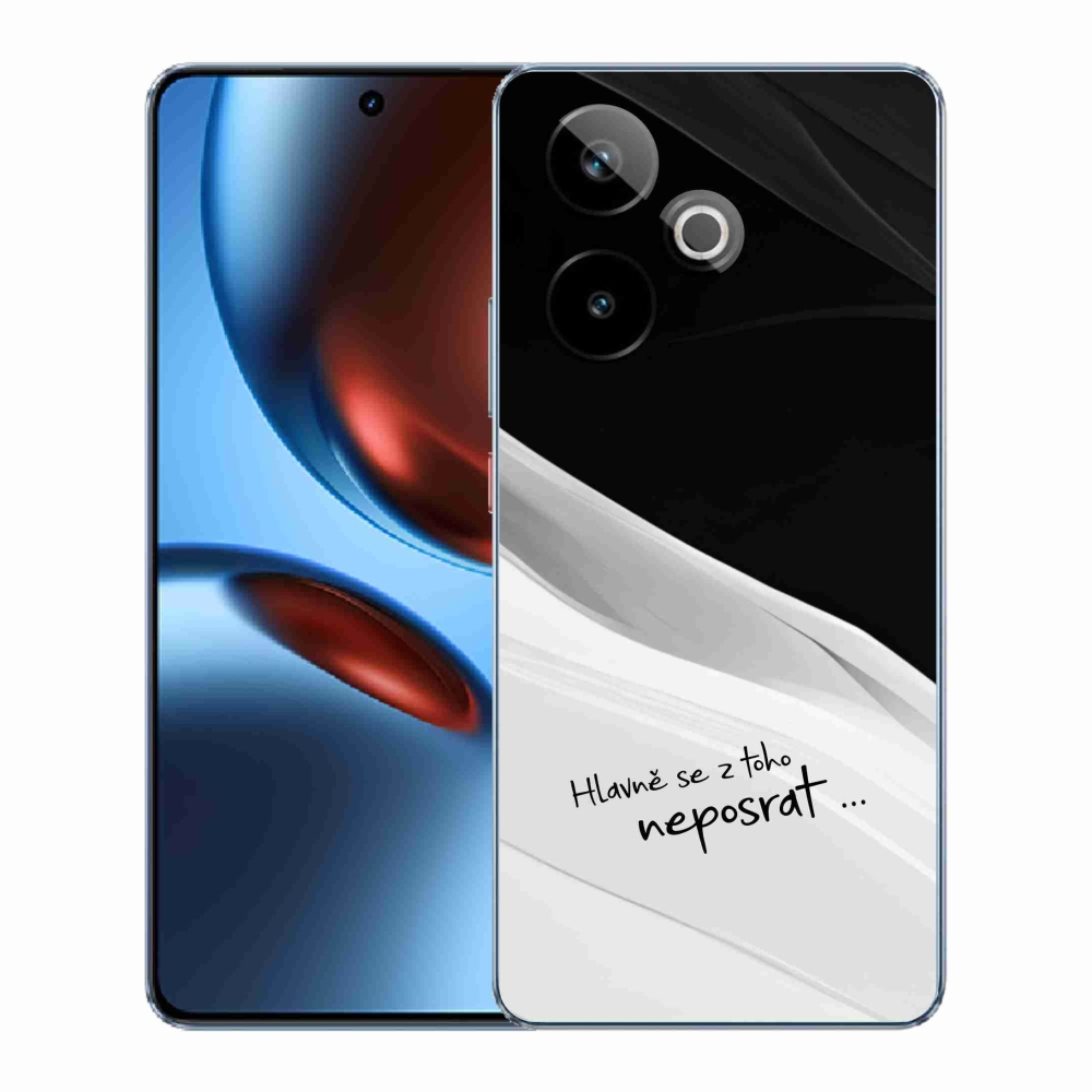 Rugalmas gél tok mmCase képzeletbeli Realme GT 7 5G/GT 7T 5G - vicces szöveg 13 fekete-fehér háttérrel