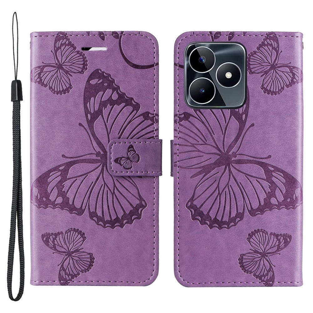 Nagy pillangó könyvtáska Realme C51/C53 készülékhez - lila