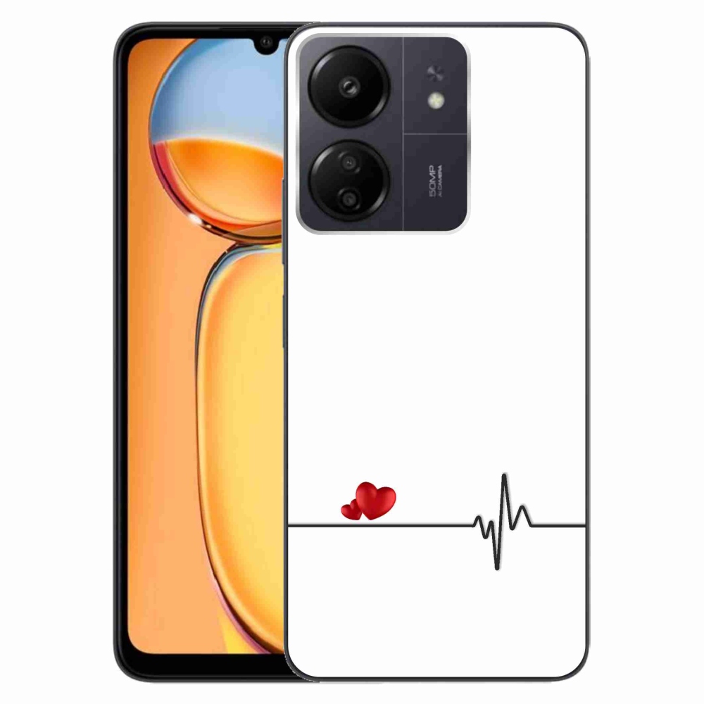 Gél borító mmCase a Xiaomi Poco C65/Redmi 13C számára - szív és szívverés fehér háttérrel