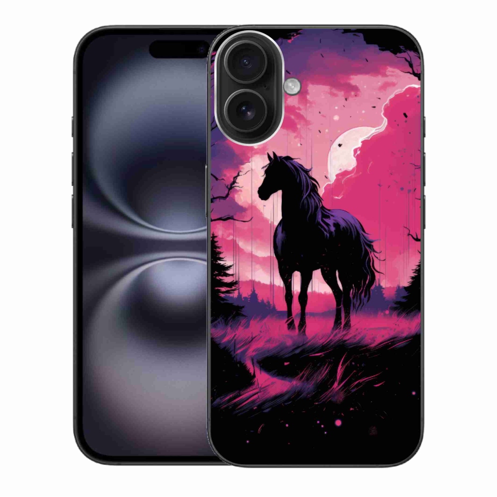 Zselés borítás mmCase iPhone 16 Plus készülékhez - fekete rajzfilm ló 1