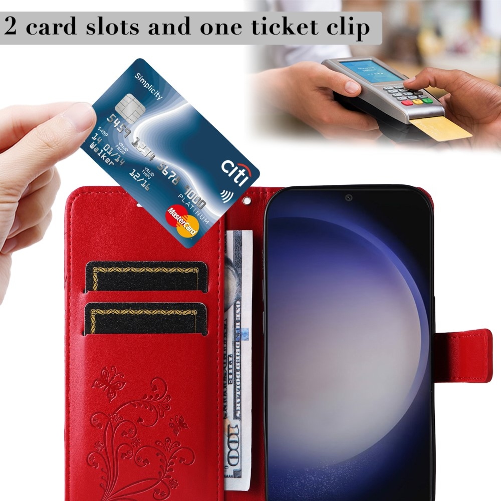 Nagy pillangó könyv tok Samsung Galaxy S25 készülékhez - piros