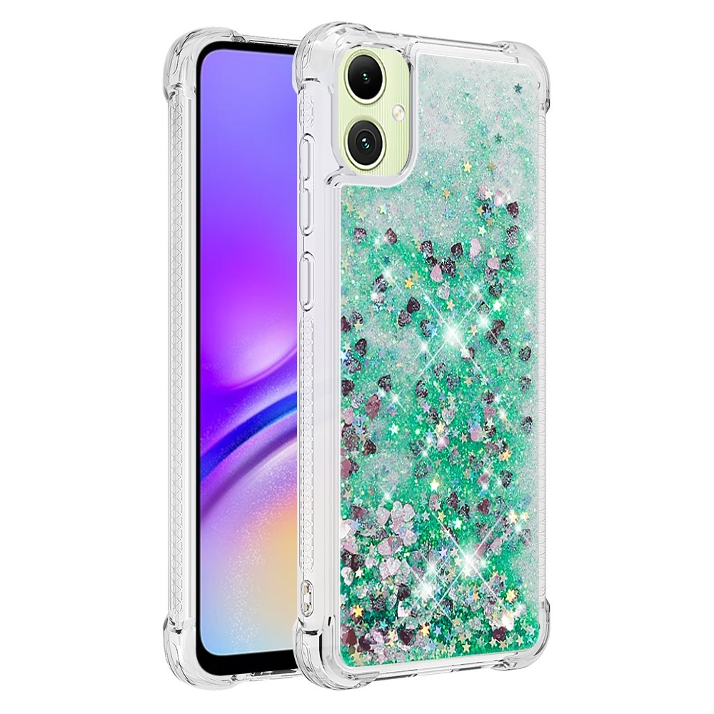 Glitter homokóra zselés tok Samsung Galaxy A06 4G - zöld/szívek