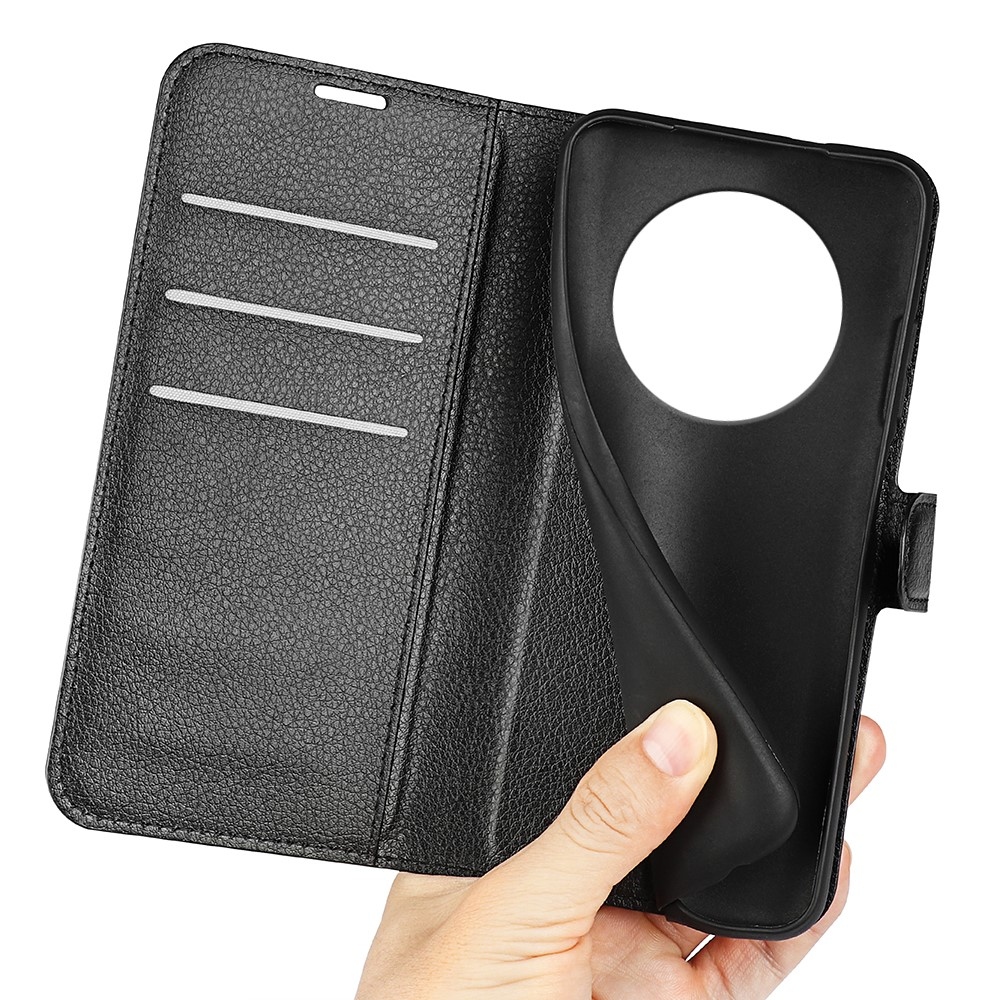 Litchi könyvtáska a Realme 14 Pro+ 5G készülékhez - fekete