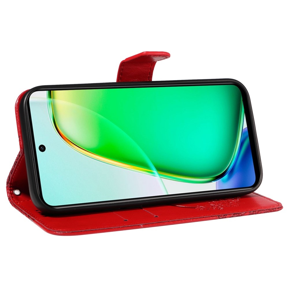 Virágos pillangó könyvtáska a Vivo Y28-hoz - piros