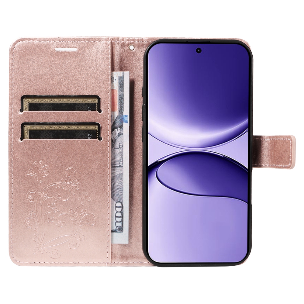 Nagy pillangó könyv tok a Xiaomi Poco F7 5G-hez - rózsaarany