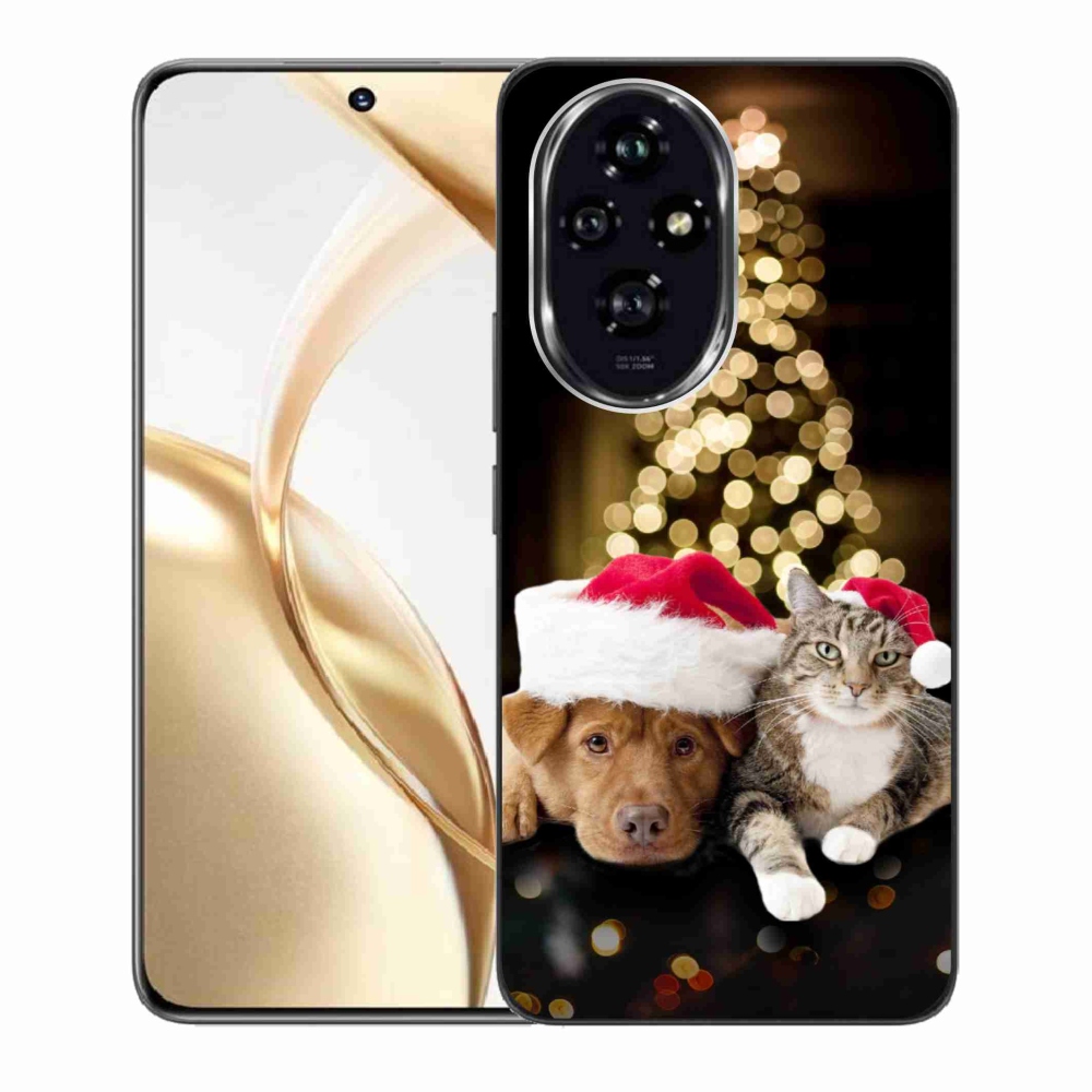 Zselés borító mmCase a Honor 200 5G készülékhez - Karácsonyi kutya és macska