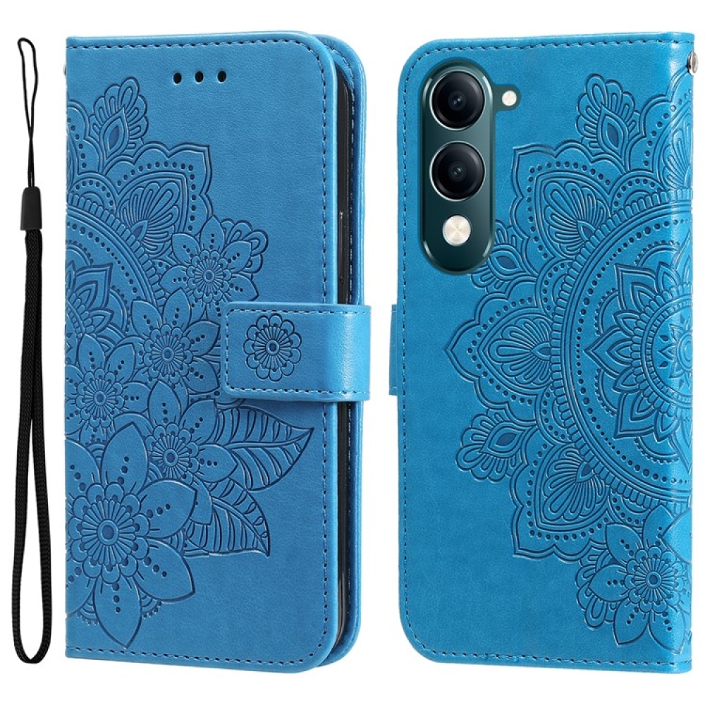 Virágos könyvtáska a Vivo Y29s 5G készülékhez - kék