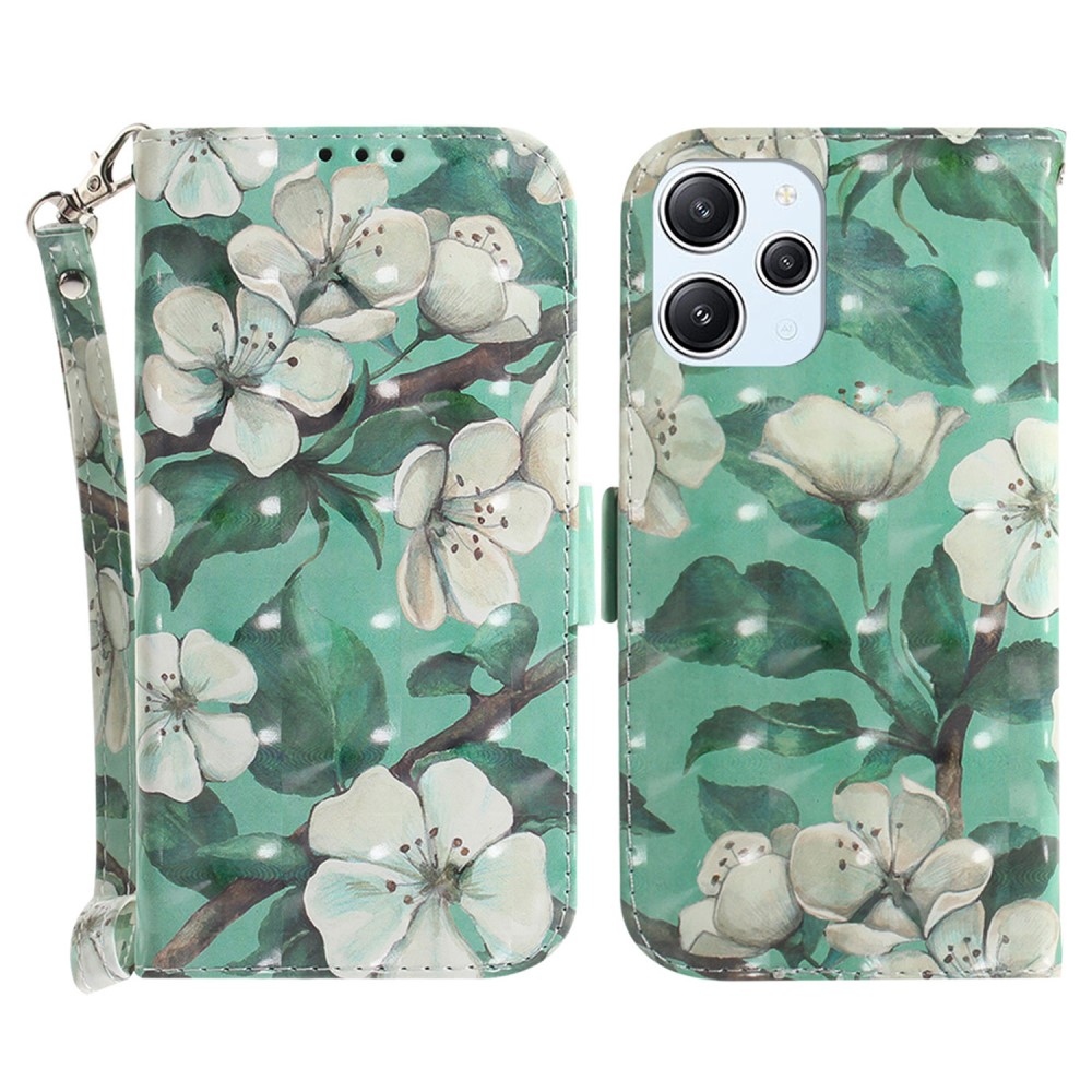 Nyomtatott könyv tok a Xiaomi Redmi 12 4G/5G készülékhez - fehér virágok és levelek