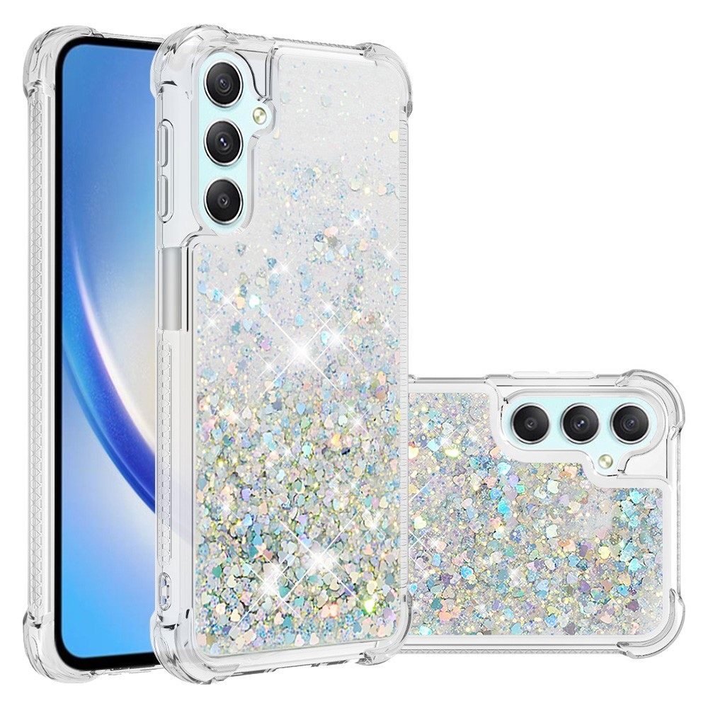 Glitter homokóra zselés tok Samsung Galaxy A24 készülékhez - ezüst/szív