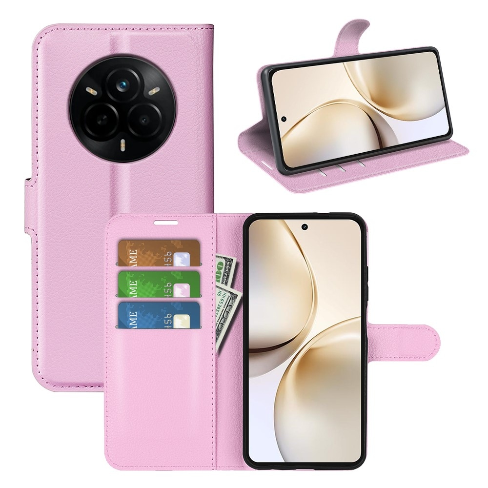 Litchi könyvtáska a Realme 14 Pro+ 5G készülékhez - rózsaszín