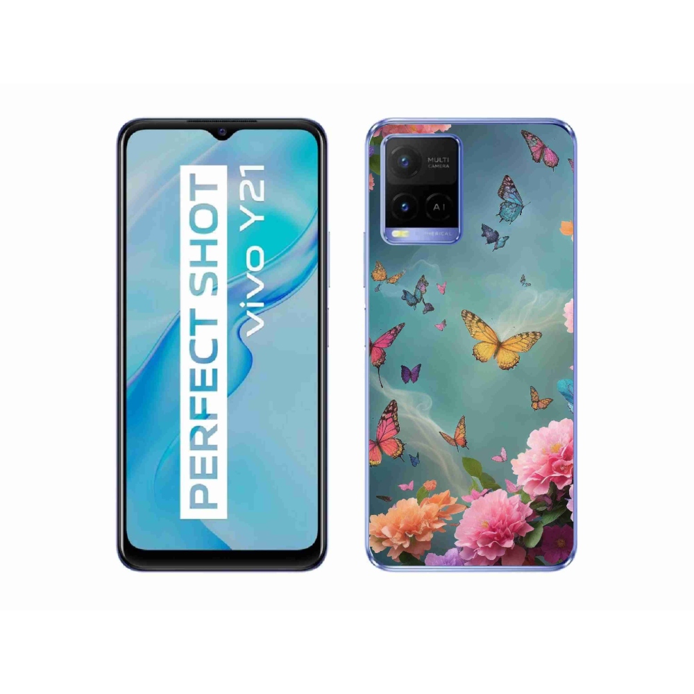 Gél borító mmCase a Vivo Y21/Y21s/Y33s készülékhez - színes virágok és pillangók