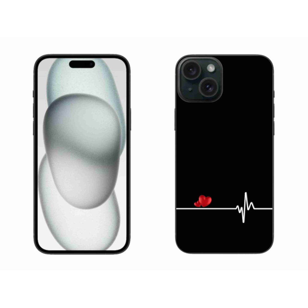 Gél borítás mmCase iPhone 15 Plus készülékhez - szív és szívverés fekete háttérrel