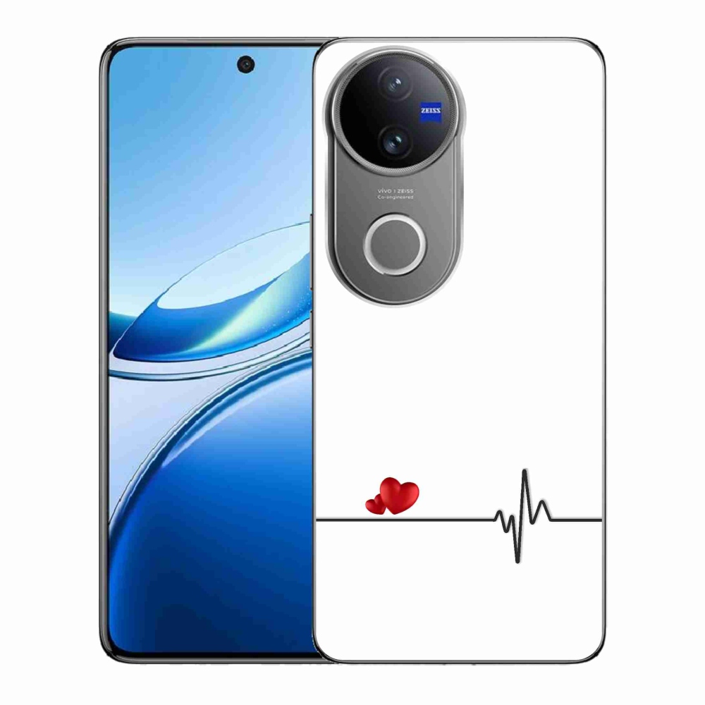 Gél borító mmCase a Vivo V50 5G-n - szív és szívverés fehér háttérrel