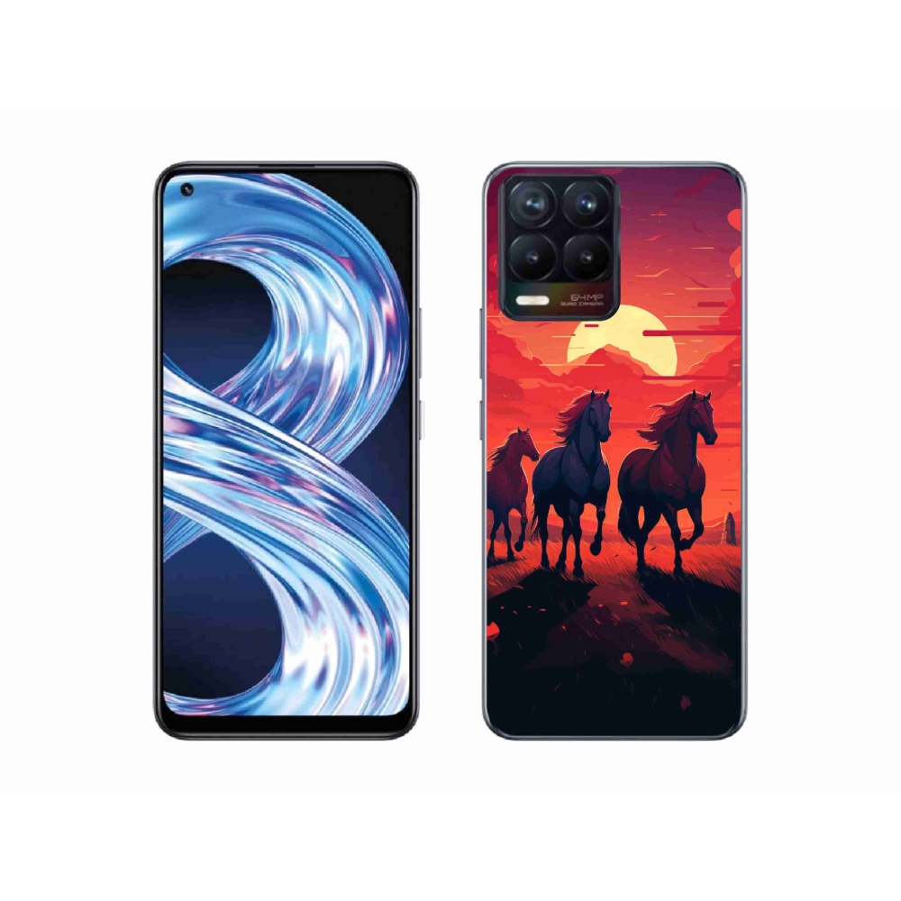 Gél borítás mmCase a Realme 8 4G-hez - lovak és naplemente