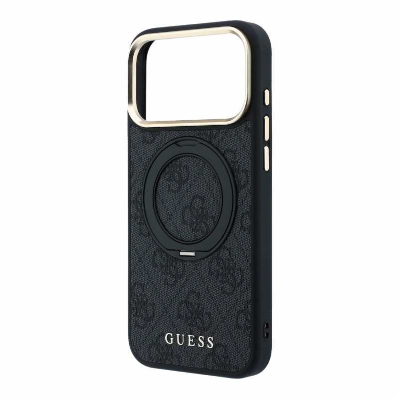Guess PU 4G Ring Stand MagSafe hátlap az iPhone 18 Pro-hoz, fekete
