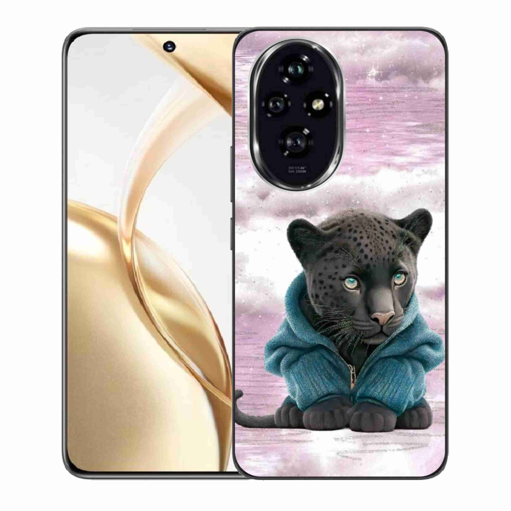 Zselés borító mmCase a Honor 200 5G készülékhez - fekete párduc pulóverben