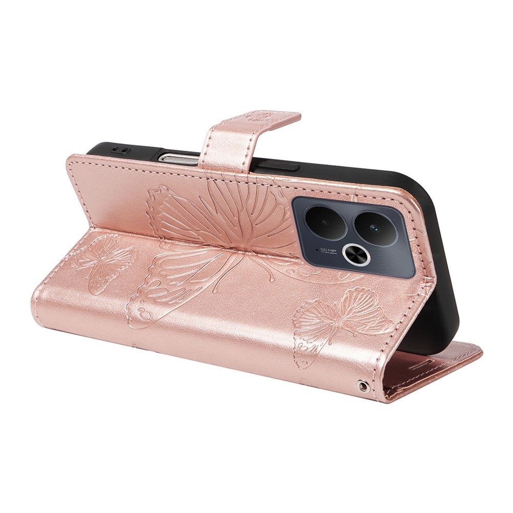 Nagy pillangó könyvtáska a Realme 14 5G/14T 5G számára - rózsaarany színben