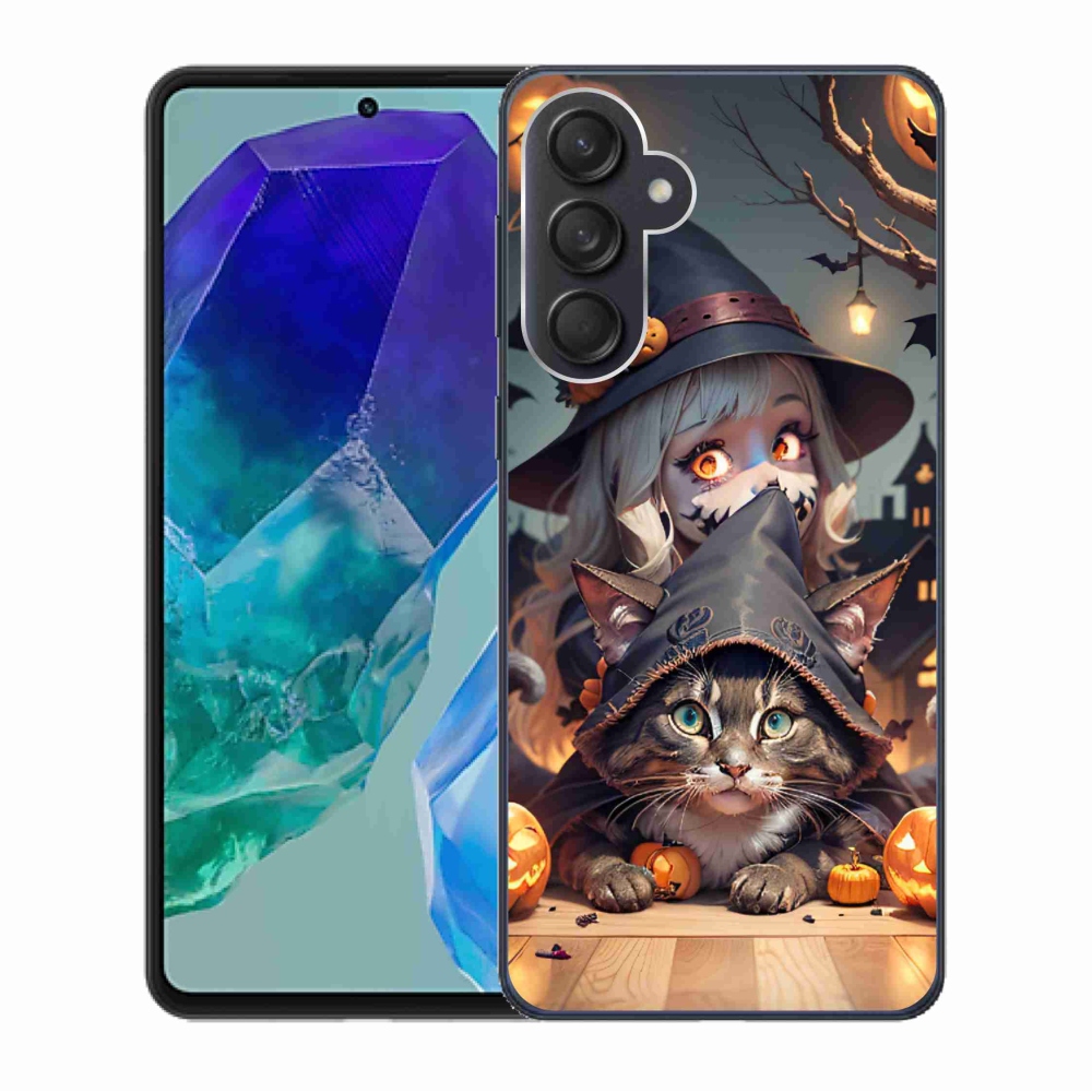 Zselés borítás mmCase Samsung Galaxy M55 5G - boszorkány macskával