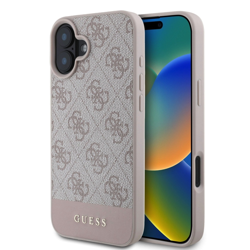 Guess PU 4G csíkos hátlap iPhone 16 rózsaszínű készülékhez