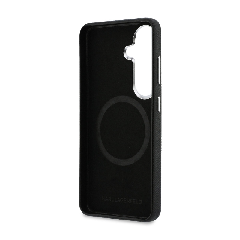 Karl Lagerfeld szemcsés PU bőr K&CH Heads mágneses hátlap Samsung Galaxy S26-hoz Fekete