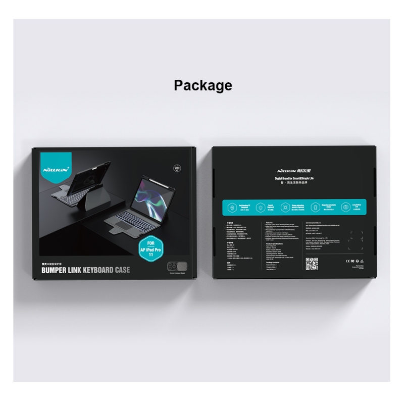 Nillkin Bumper Link billentyűzet tok (háttérvilágításos verzió) iPad Air 10.9 2020/Air 4/Air 5/Pro 11 2020/2021/2022 Fekete