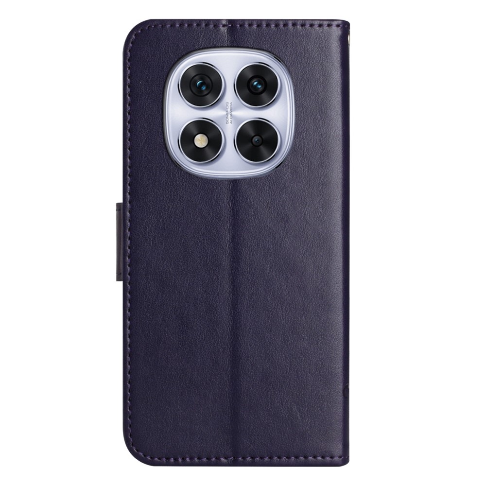 Virágos könyvtáska Xiaomi Redmi Note 14 Pro 5G/Poco X7 5G/Note 14 Pro+ 5G - sötétlila