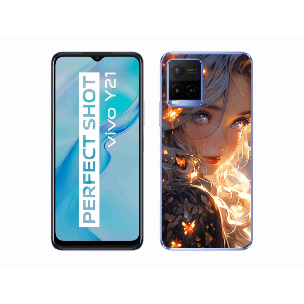 Gél borító mmCase a Vivo Y21/Y21s/Y33s készülékhez - lány és pillangók