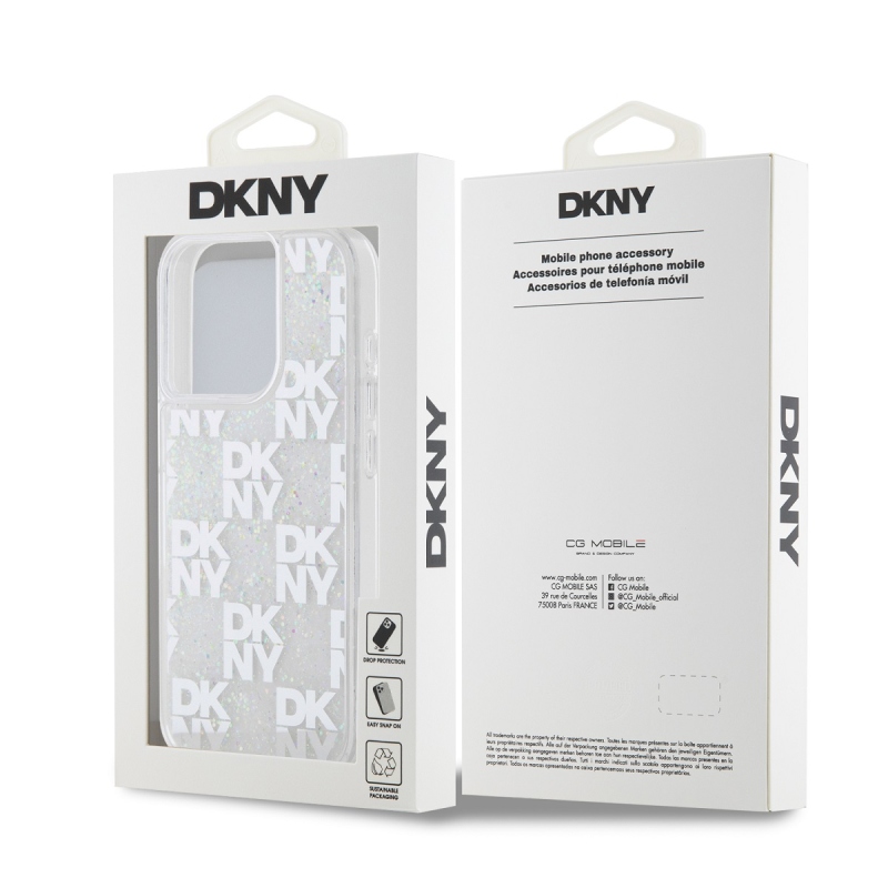 DKNY Liquid Glitter Checkered Pattern hátlap iPhone 15 Pro-hoz Átlátszó