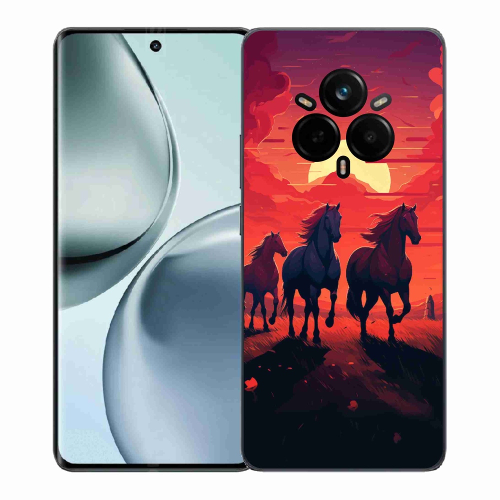 Gél borítás mmCase a Realme 14 Pro 5G számára - lovak és naplemente