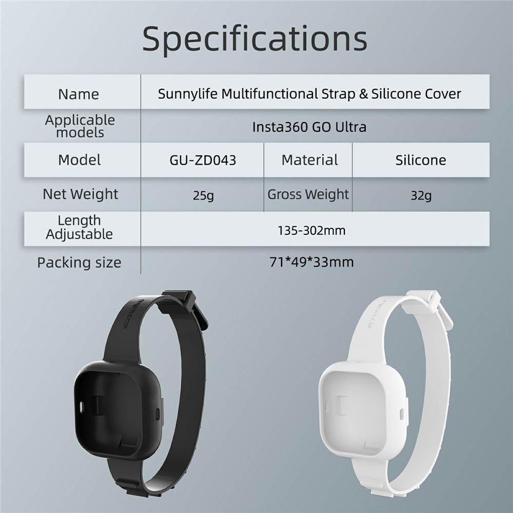 Sunnylife szilikon védőtok kézpánttal Insta360 GO Ultra készülékhez - fehér