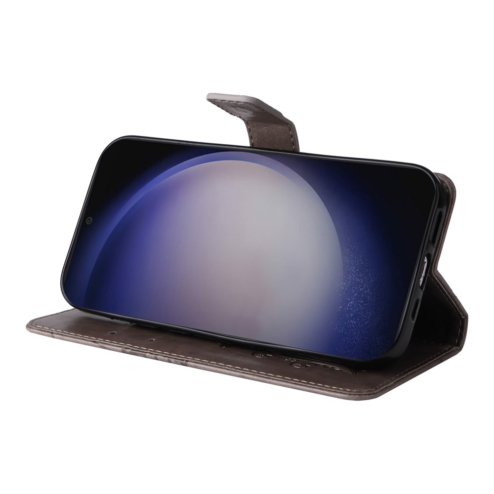 Nagy pillangó könyv tok Samsung Galaxy S25 készülékhez - szürke