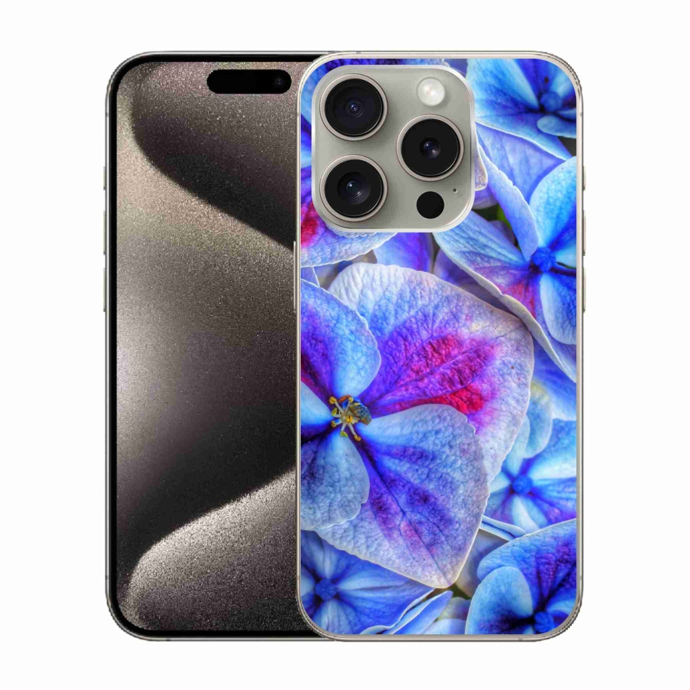 Zselés borítás mmCase iPhone 15 Pro készülékhez - kék virágok 1