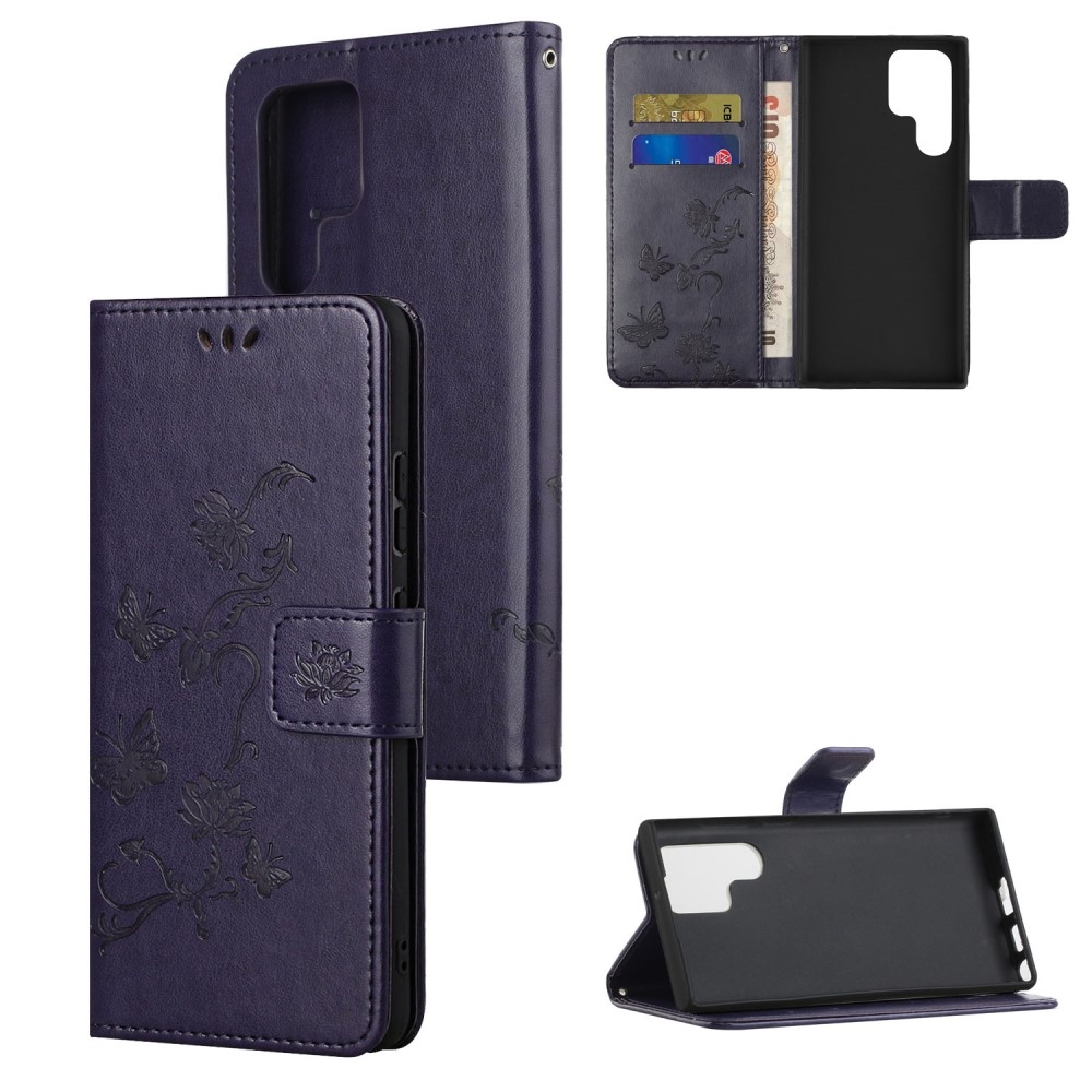 Virágos könyv tok Samsung Galaxy S24 Ultra készülékhez - sötét lila